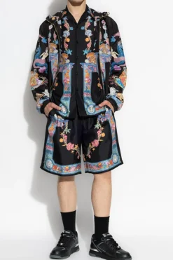Versace BLACK Silk shorts with 'Coral Theatre' print