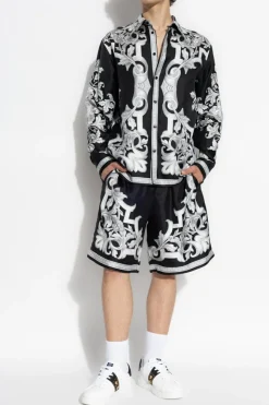 Versace BLACK Silk shorts with "Architectural Baroque" print
