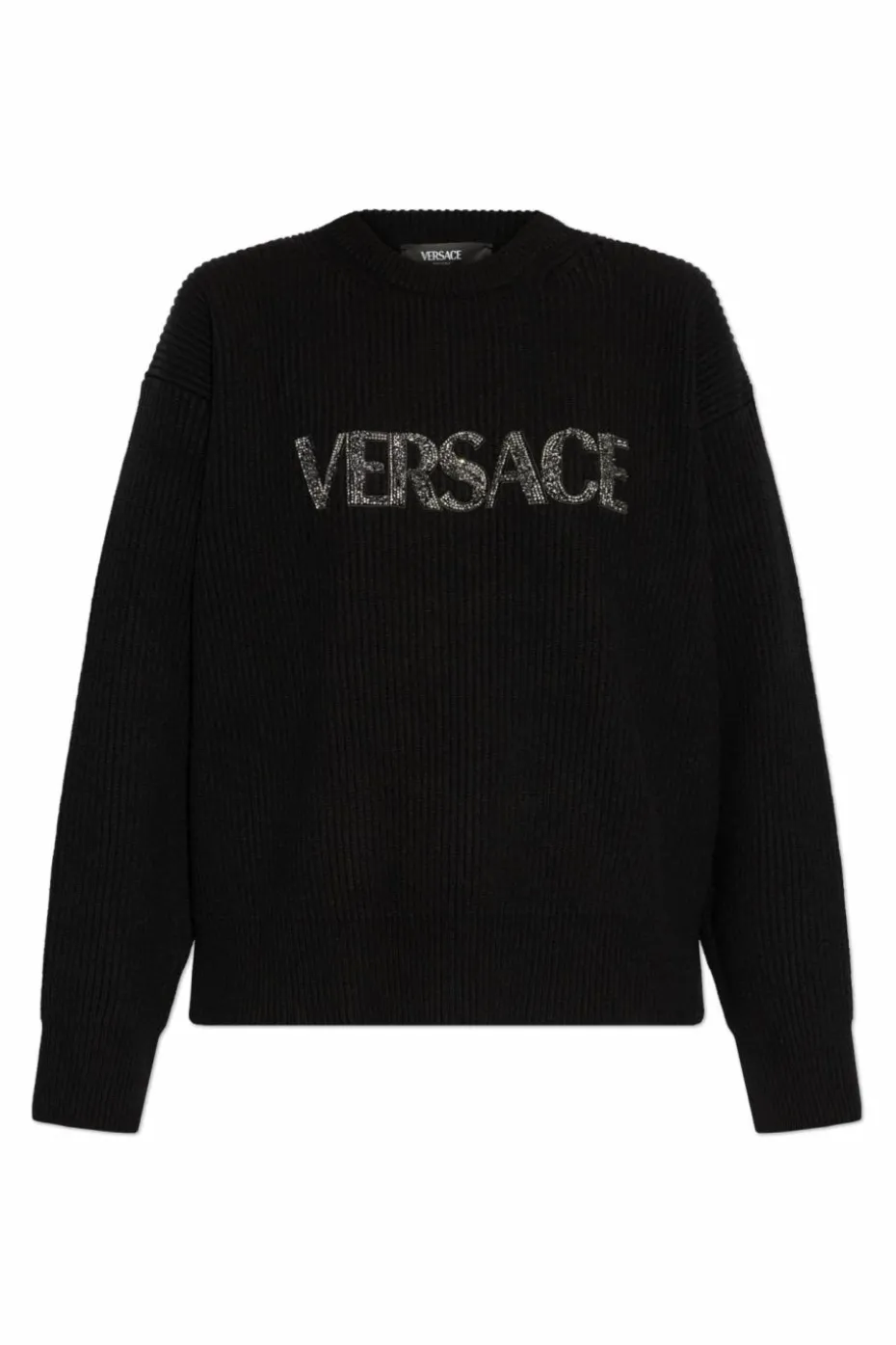 Versace BLACK Sweater with logo finished with shimmering crystals