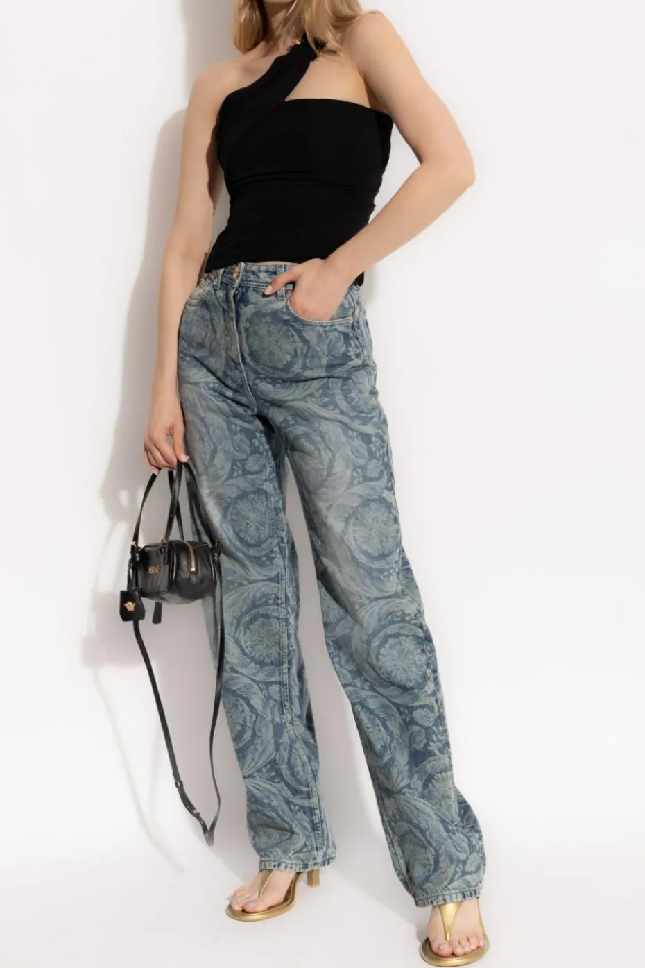 Versace BLACK Top with exposed shoulder