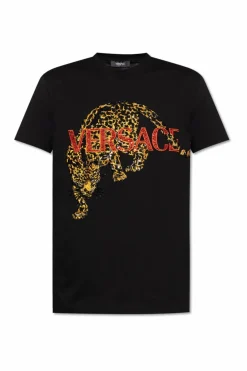 Versace BLACK T-shirt with shimmering appliquƩs