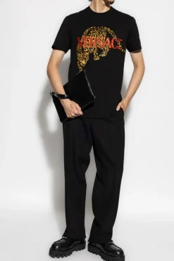 Versace BLACK T-shirt with shimmering appliqués