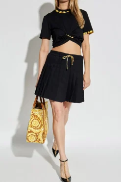 Versace BLACK T-shirt with decorative safety pin and draping