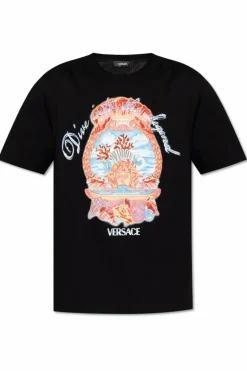 Versace BLACK T-shirt with colorful print