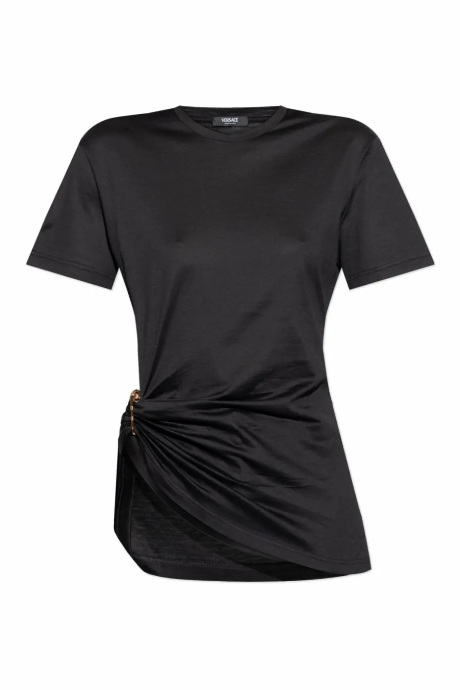 Versace BLACK T-shirt with decorative safety pin