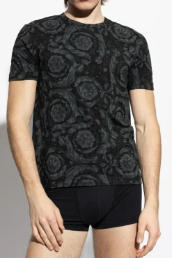 Versace BLACK Undershirt T-shirt with Barocco print