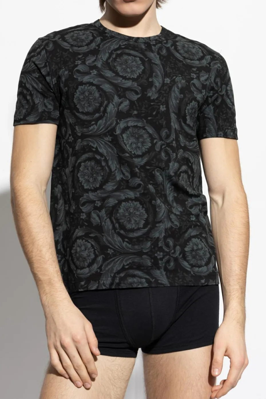 Versace BLACK Undershirt T-shirt with Barocco print