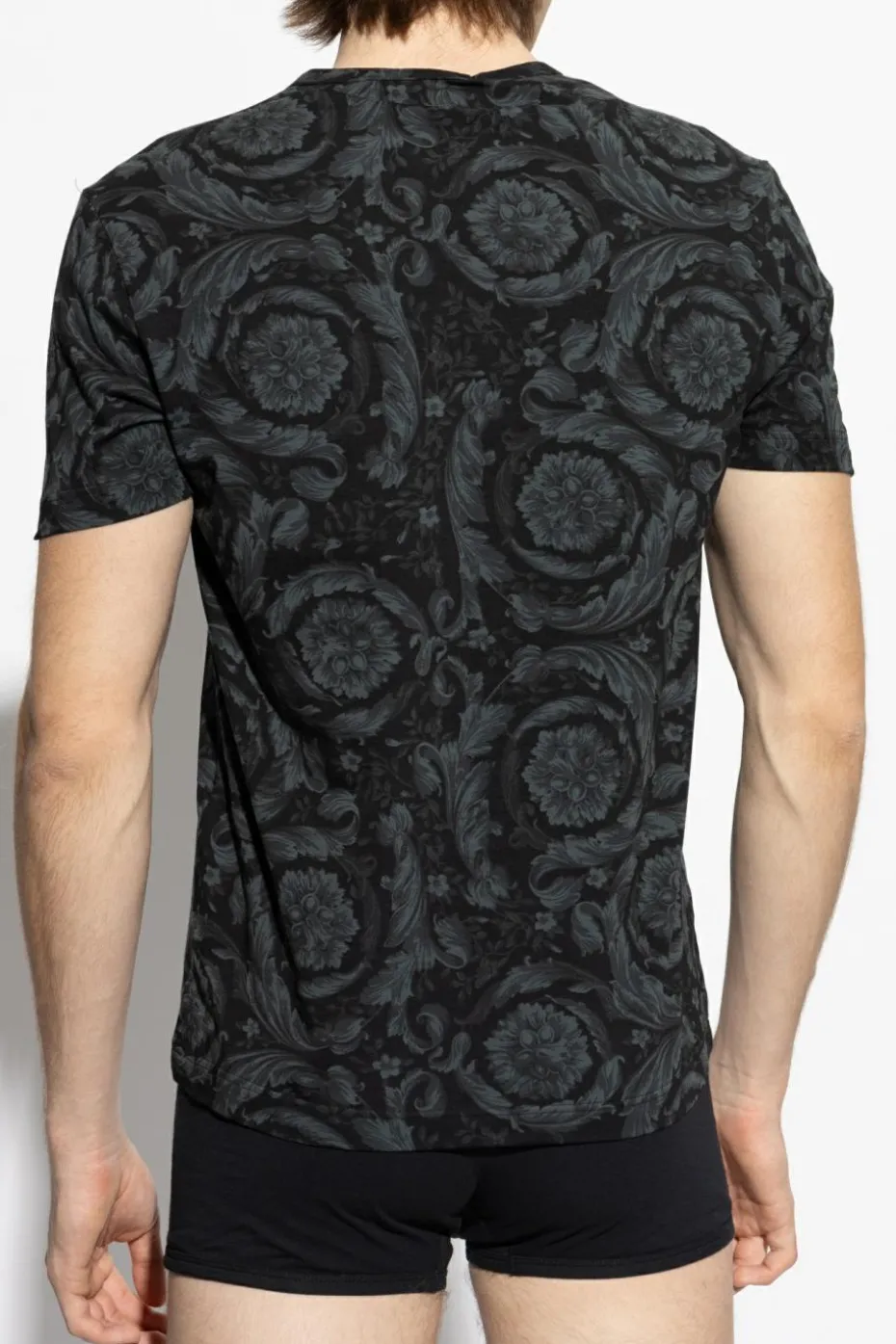 Versace BLACK Undershirt T-shirt with Barocco print