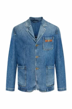 Versace BLUE Denim blazer with logo appliquƩ