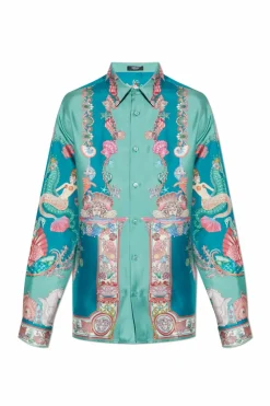 Versace BLUE Silk shirt with "Coral Theatre" print