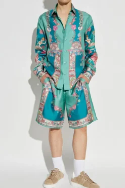 Versace BLUE Silk shirt with "Coral Theatre" print