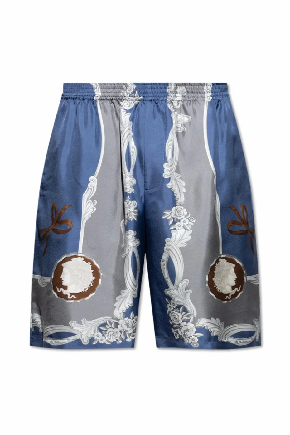 Versace BLUE Silk shorts with Medusa Cameo print