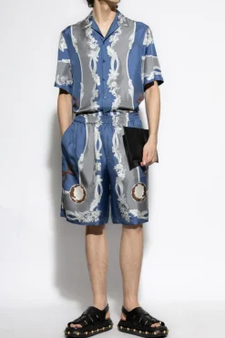 Versace BLUE Silk shorts with Medusa Cameo print