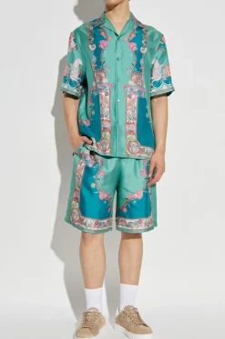 Versace BLUE Silk shorts with "Coral Theatre" print