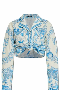 Versace BLUE Top with print `Coral Theatre Allover`