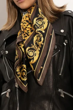 Versace BROWN Silk scarf with print