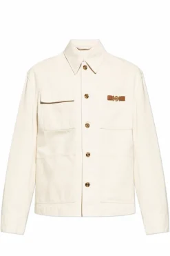 Versace cream Denim jacket with logo patch
