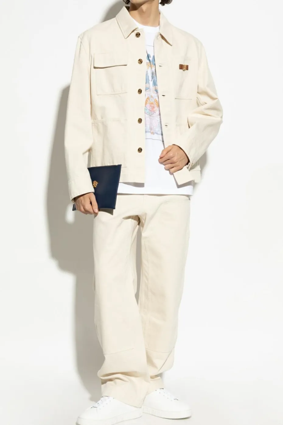 Versace cream Denim jacket with logo patch