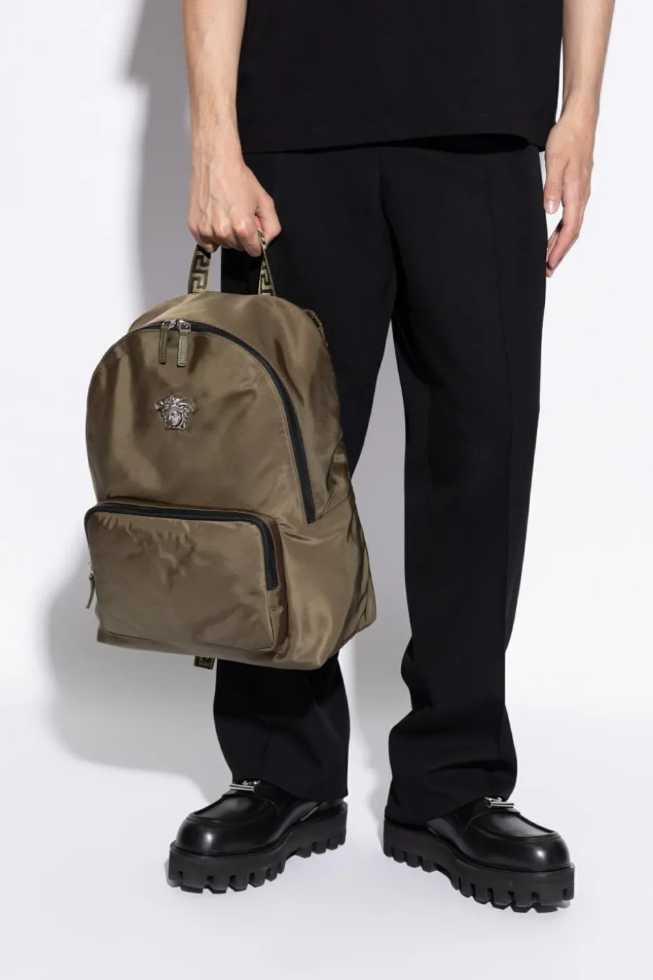 Versace GREEN Backpack with an application in the shape of Medusa's head
