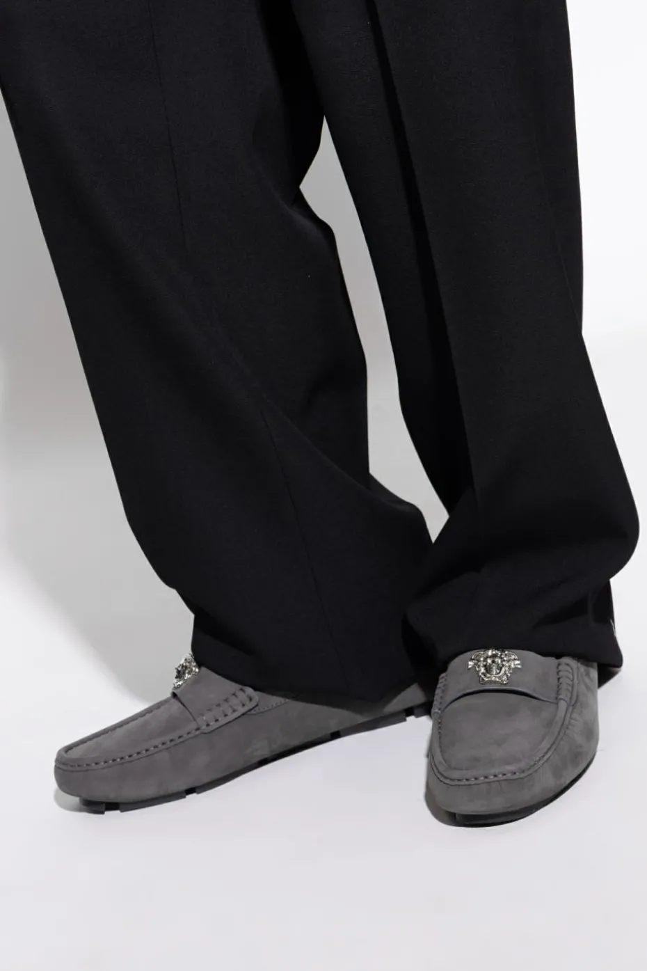 Versace GREY Suede moccasins