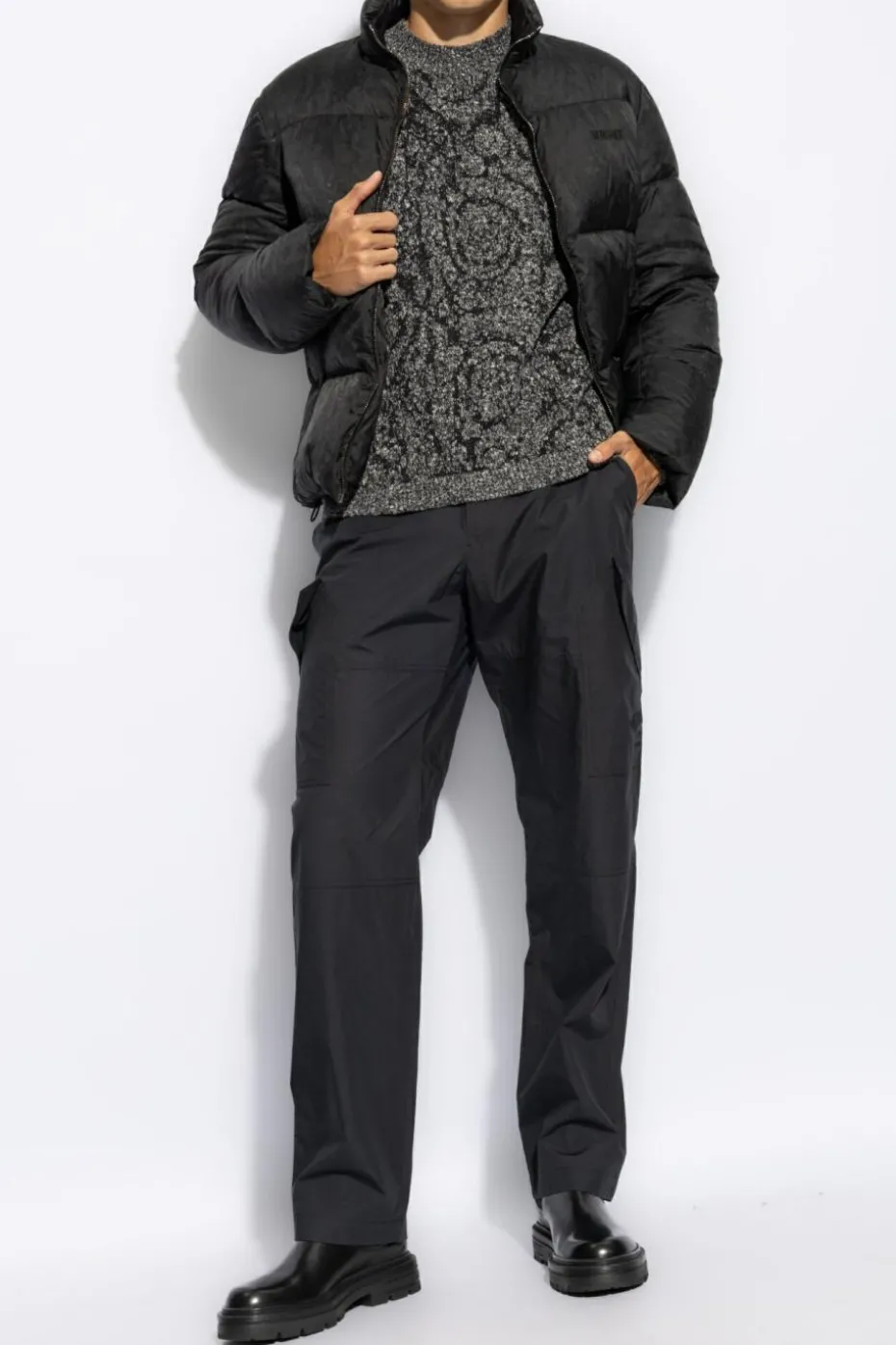 Versace GREY Sweater with `Barocco` motif