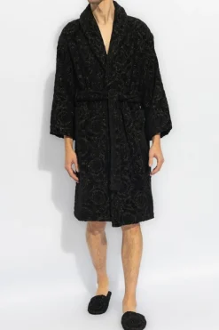 Versace Home BLACK Bathrobe with Barocco pattern