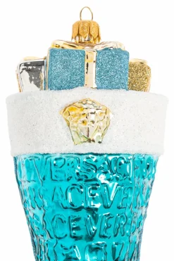 Versace Home BLUE Holiday ornament finished with shimmering glitter
