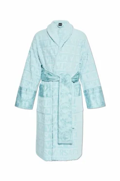 Versace Home light blue Cotton bathrobe with belt