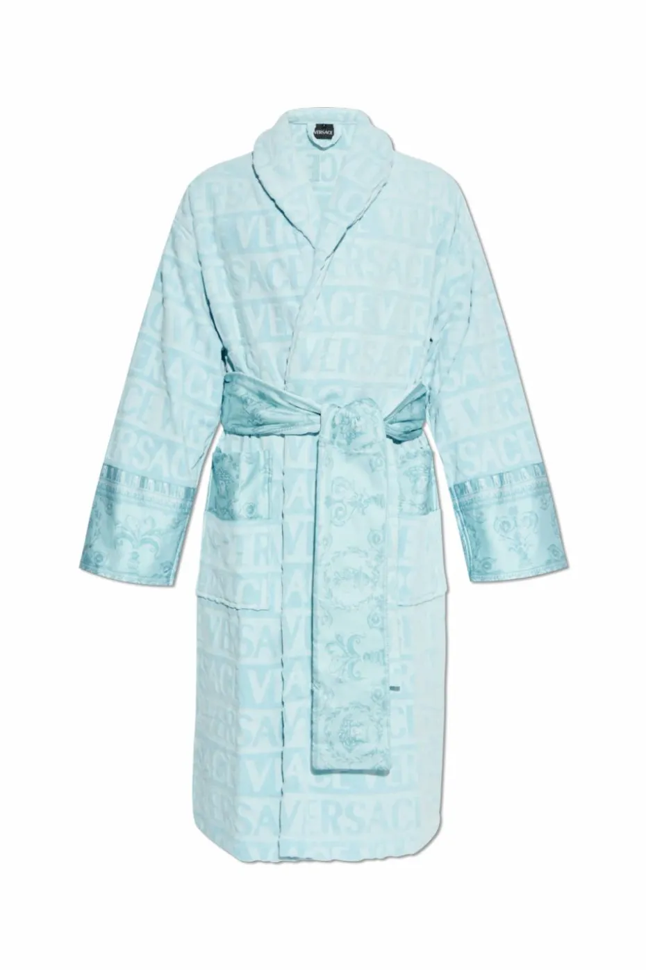 Versace Home light blue Cotton bathrobe with belt