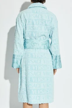 Versace Home light blue Cotton bathrobe with belt