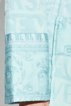 Versace Home light blue Cotton bathrobe with belt