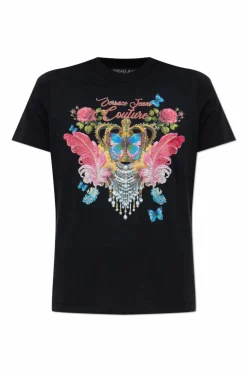Versace Jeans Couture BLACK T-shirt with print and shimmering appliqués