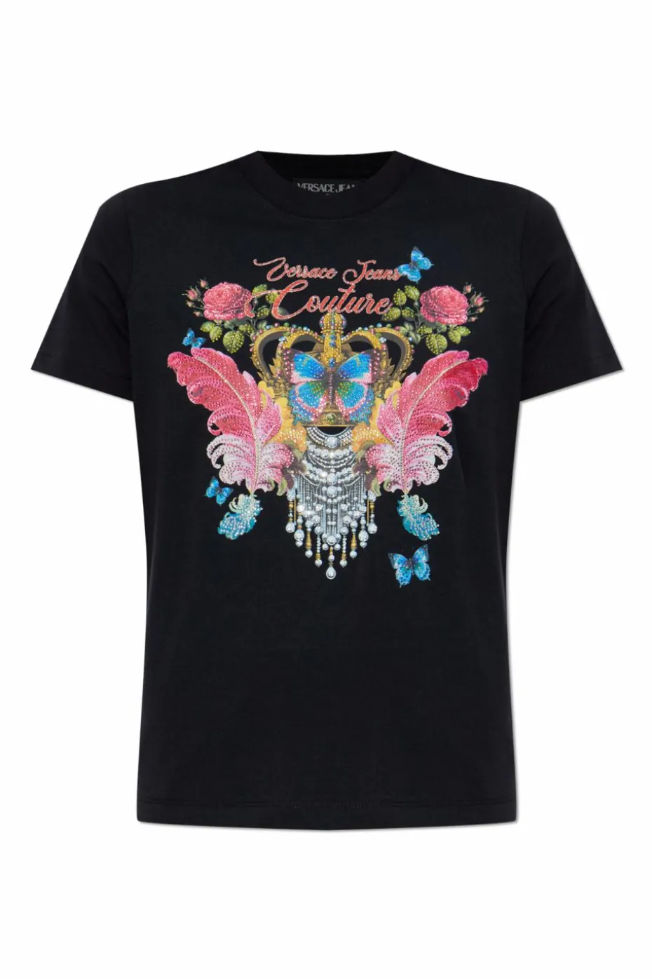 Versace Jeans Couture BLACK T-shirt with print and shimmering appliqués