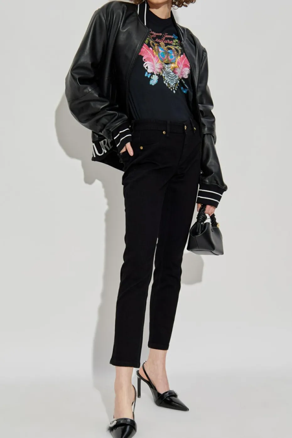 Versace Jeans Couture BLACK T-shirt with print and shimmering appliqués