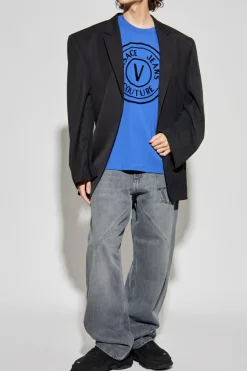 Versace Jeans Couture BLUE T-shirt with a velvet finish print