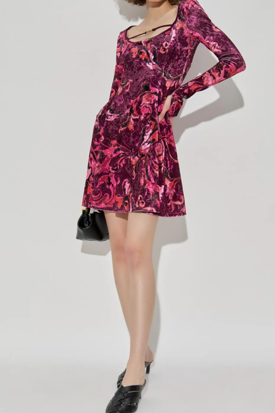 Versace Jeans Couture PINK Velvet dress with long sleeves