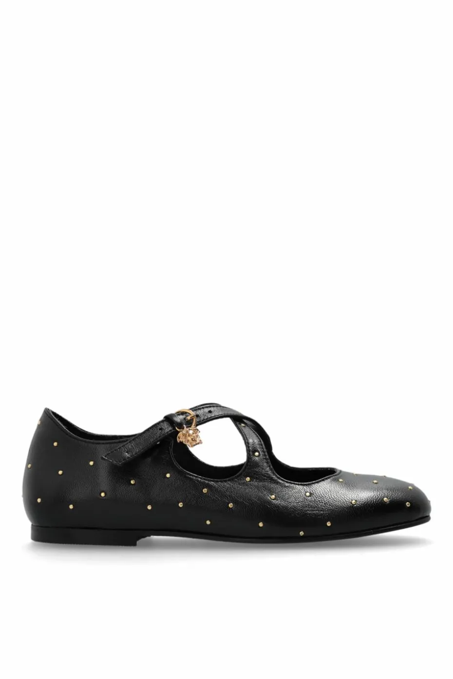 Versace Kids BLACK Leather ballet flats with applications