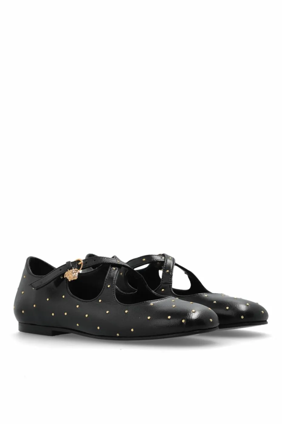 Versace Kids BLACK Leather ballet flats with applications