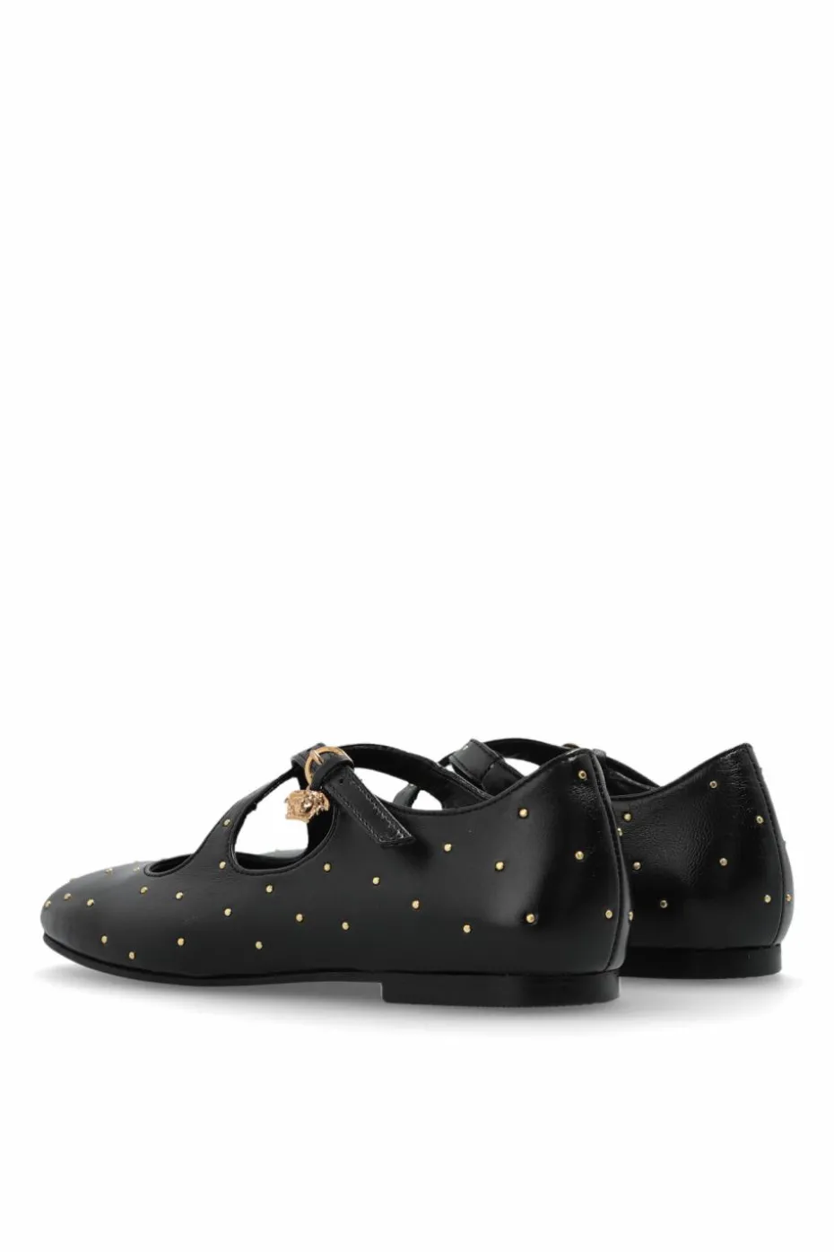 Versace Kids BLACK Leather ballet flats with applications