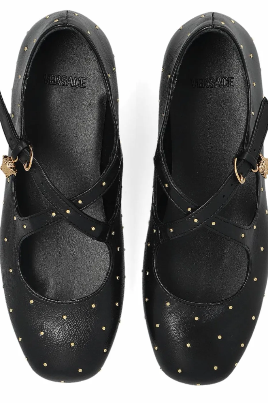 Versace Kids BLACK Leather ballet flats with applications