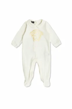 Versace Kids cream Romper with printed logo