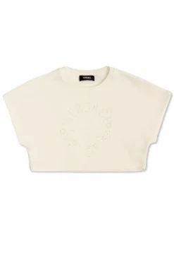 Versace Kids cream T-shirt with cut-out logo