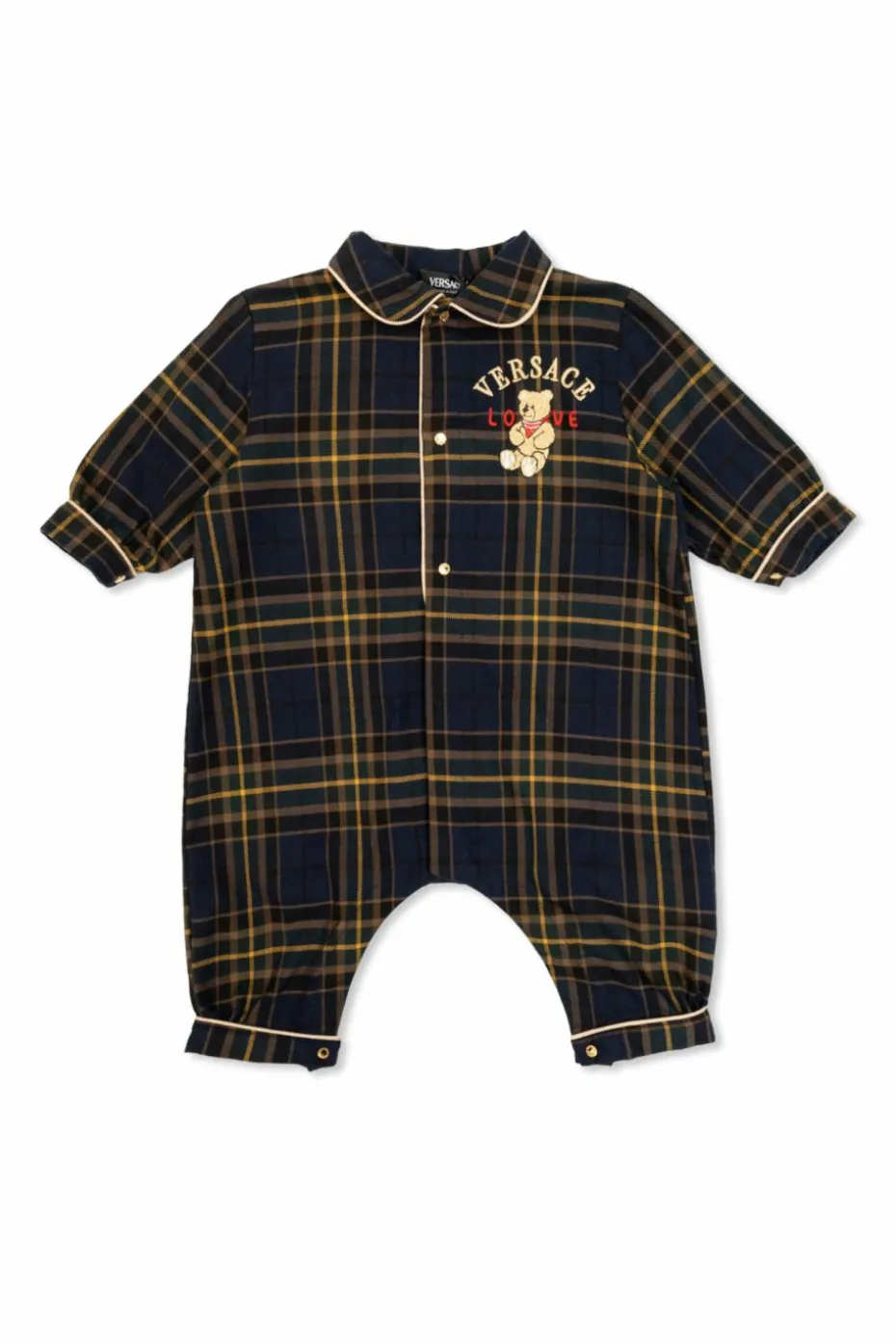 Versace Kids NAVY BLUE Baby romper with check pattern