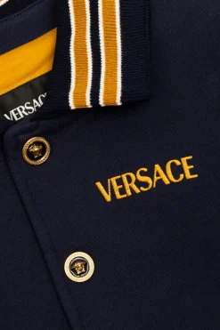 Versace Kids NAVY BLUE Cotton jacket with embroidered logo