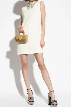 Versace light blue Dress with shimmering embellishments on the collar