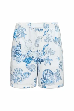 Versace light blue Shorts with `Coral Theatre Allover` print