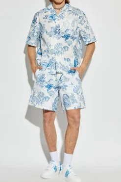 Versace light blue Shorts with `Coral Theatre Allover` print