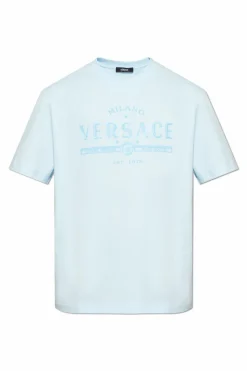Versace light blue T-shirt with printed logo