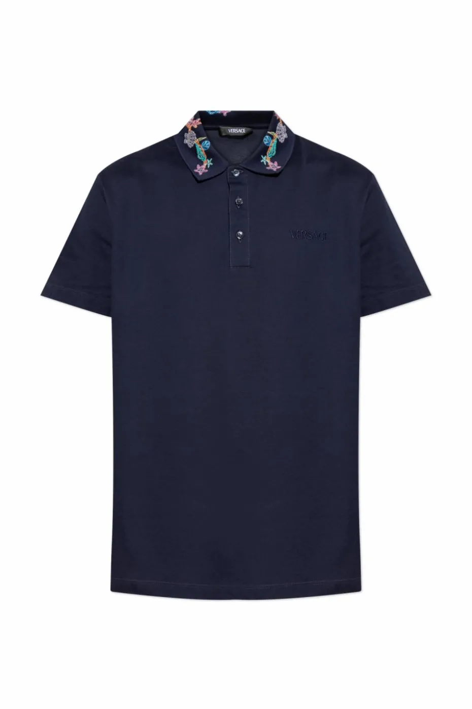 Versace NAVY BLUE Polo with colorful embroidery on the collar