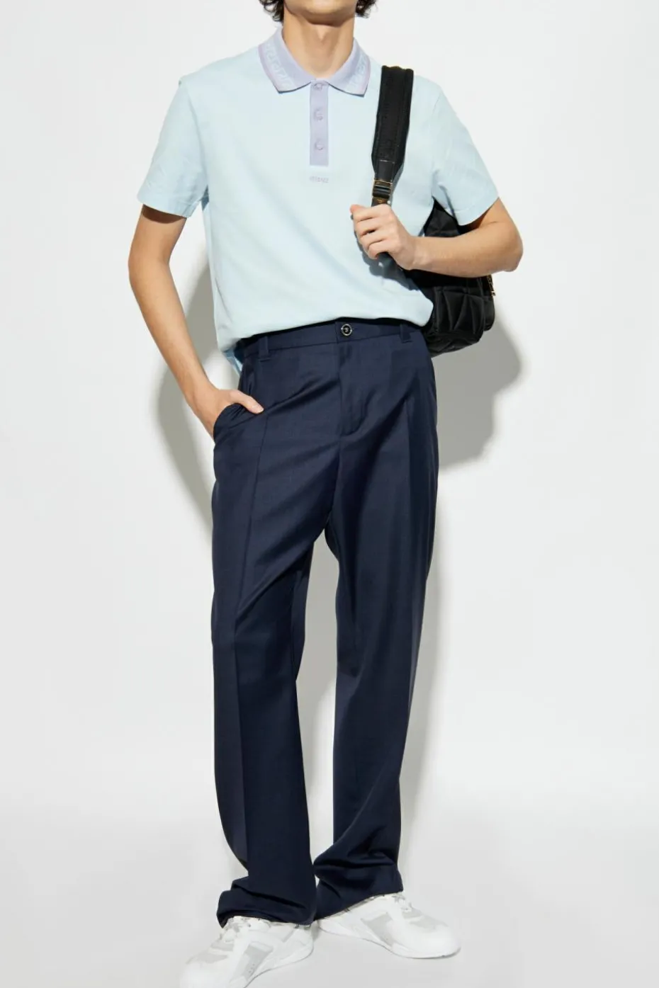 Versace NAVY BLUE Wool pants with crease
